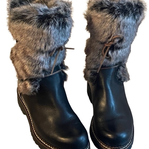 Apres ski boots Black Leather fur Brown’s Shoes Couture Italy Size 8 - Picture 2 of 7